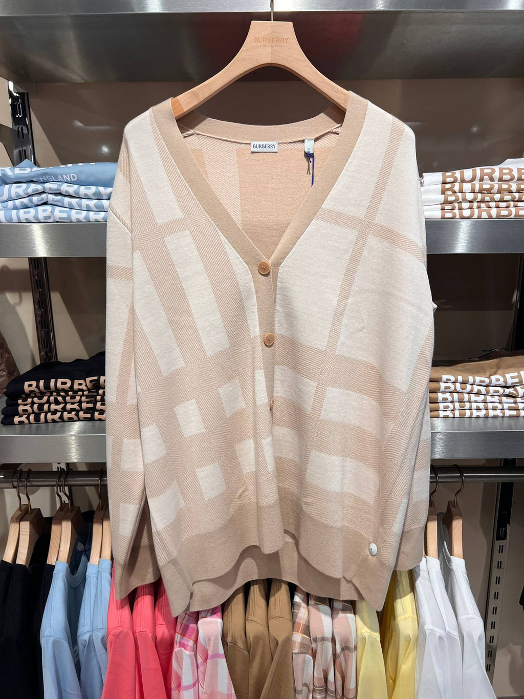 Check Knit V-neck Cardigan