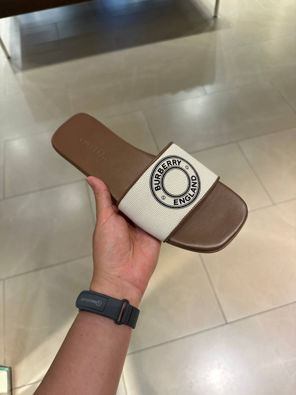 Logo Detail Canvas and Leather Slides