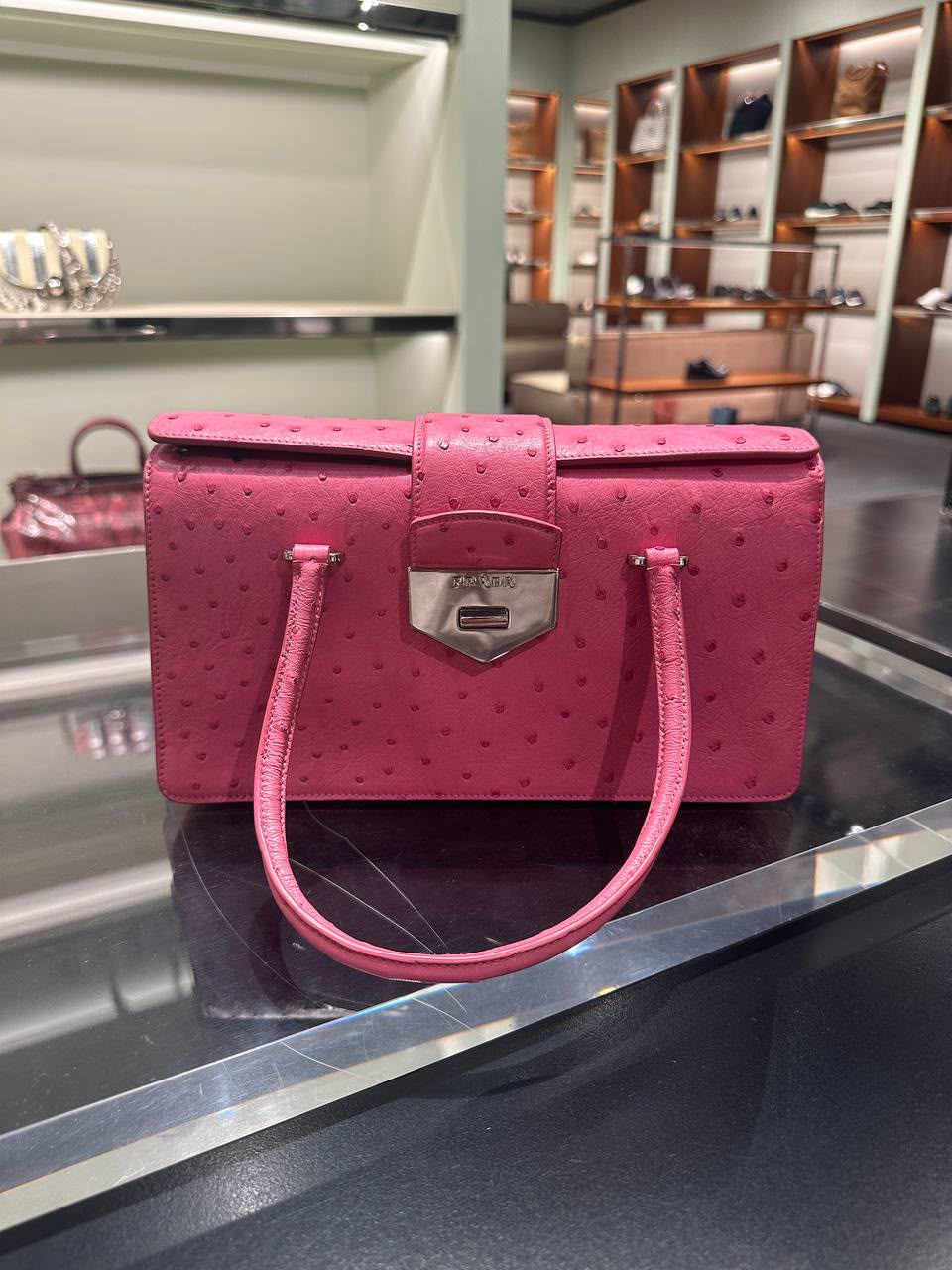 Ostrich Leather Top Handle Bag