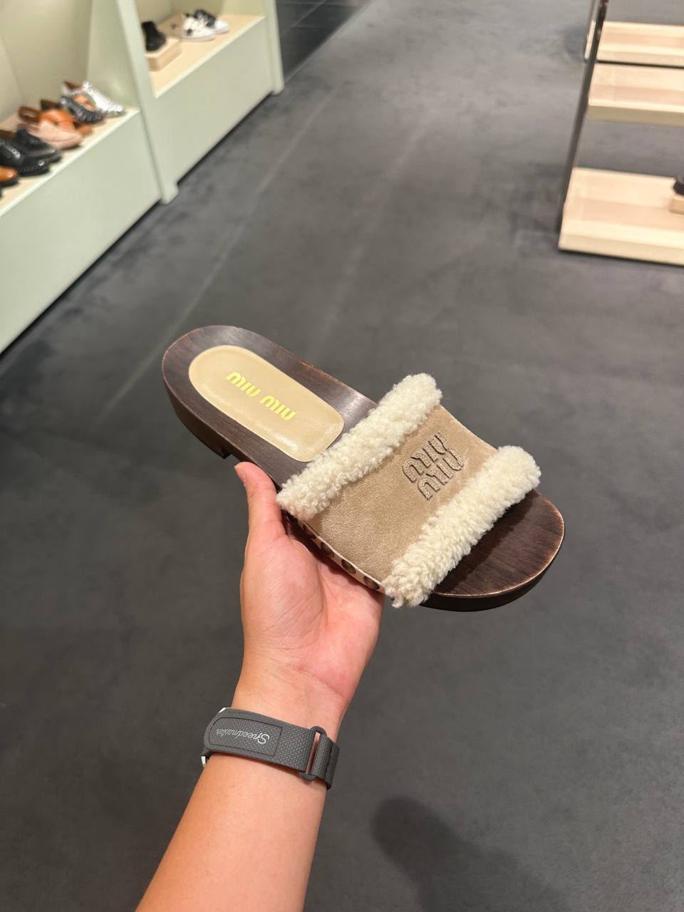 Shearling and Suede Slides