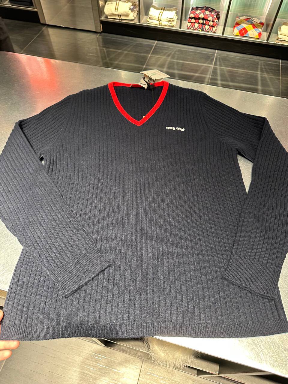 Ribbed Wool V-Neck Sweater