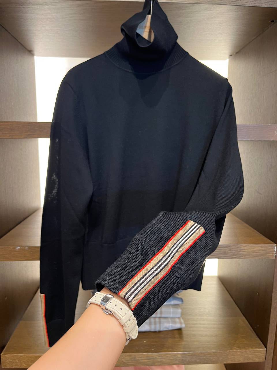 Icon Stripe Detail Merino Wool Turtleneck Sweater