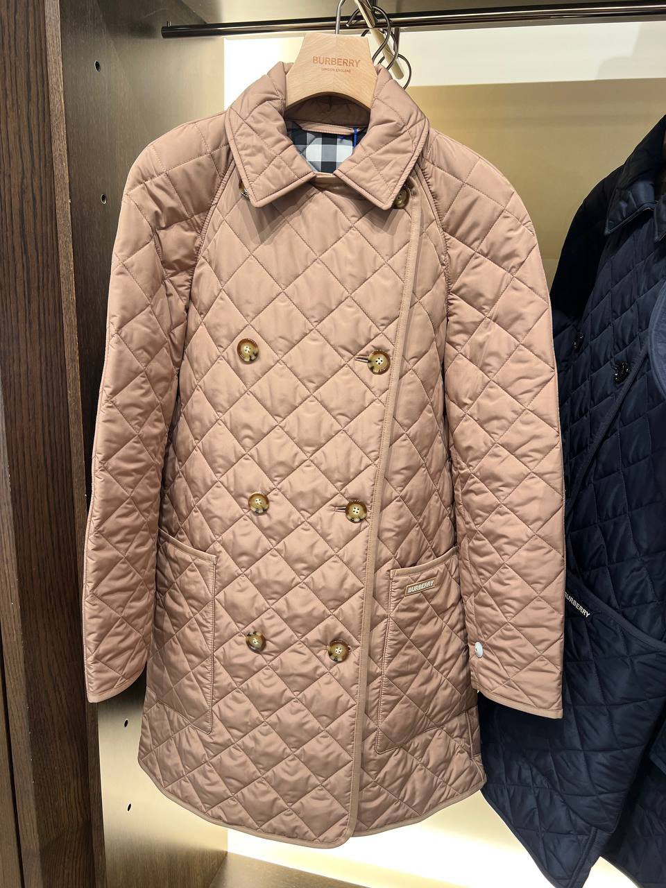 Diamond Quilted Double-Breasted Coat