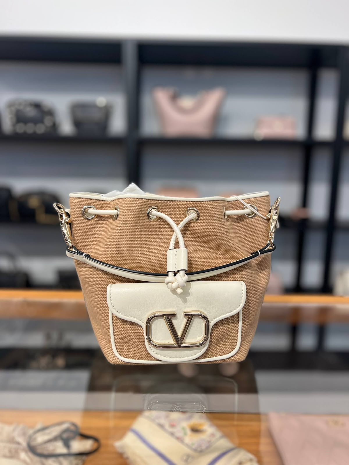 VLogo Signature Bucket Bag in Canvas and Leather