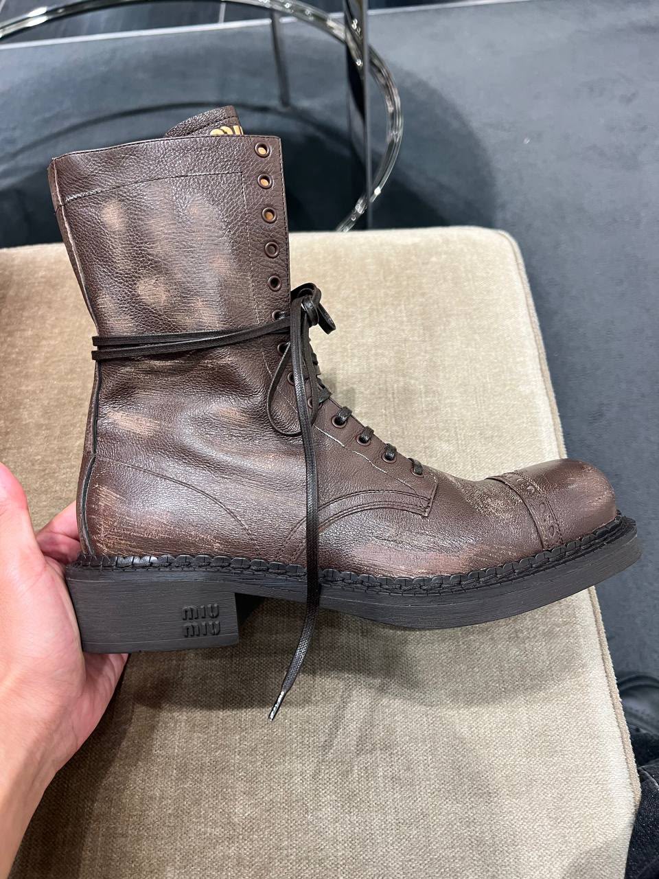 Distressed Leather Lace-Up Boots