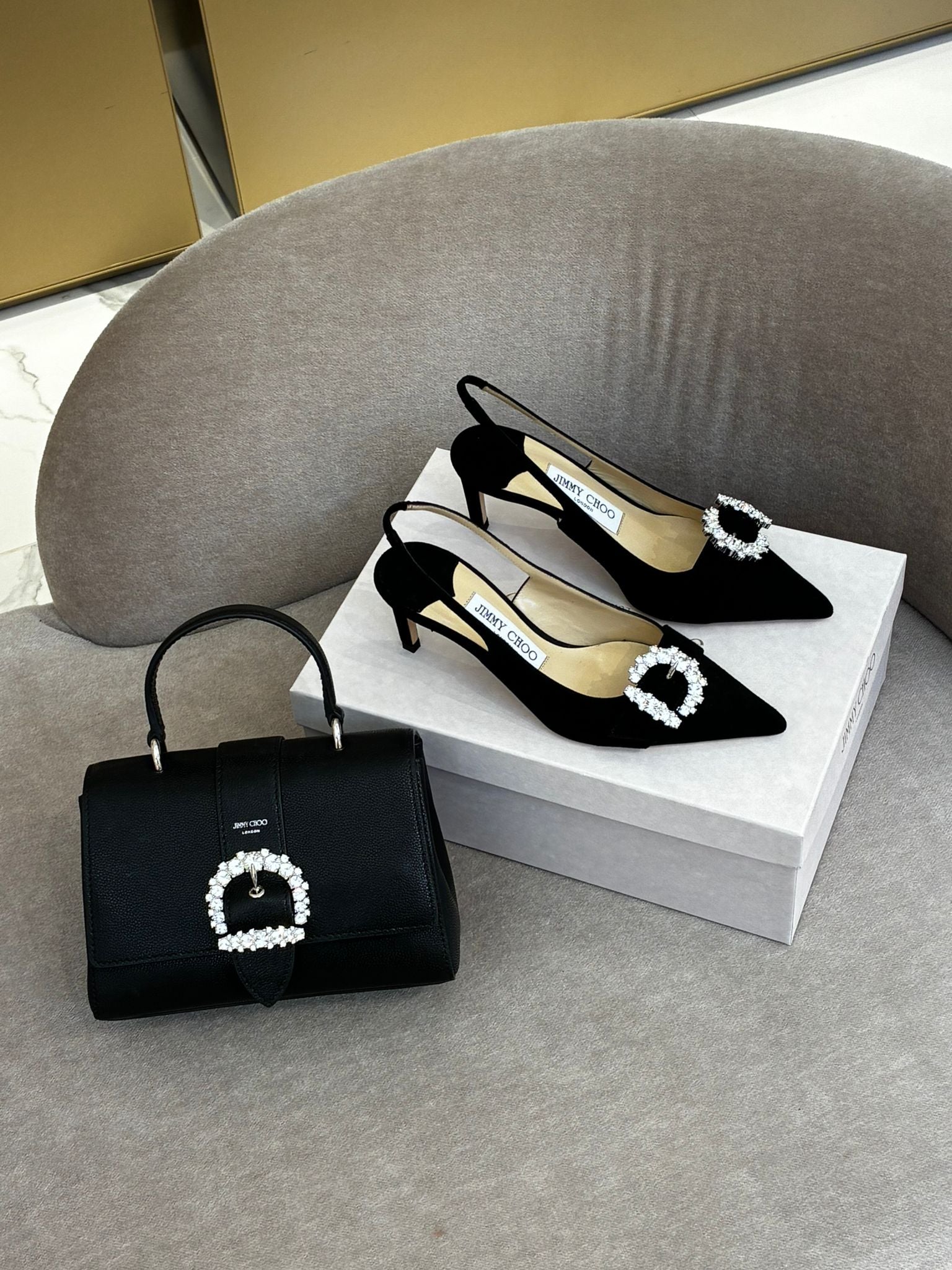 Bing 65 Suede Slingback Pumps and Varenne Top Handle Bag