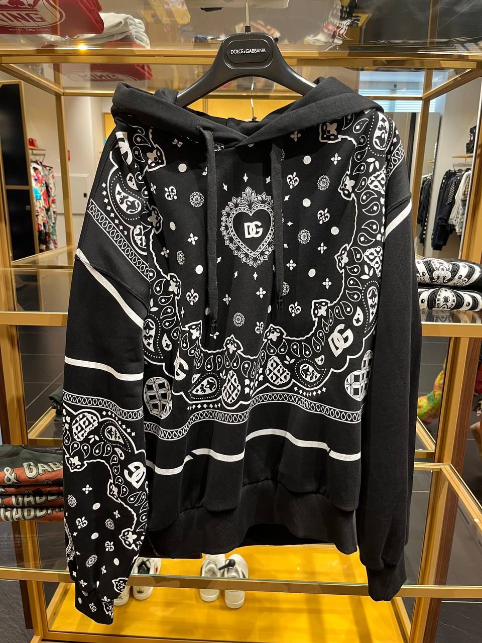 Bandana-print jersey hoodie with DG logo