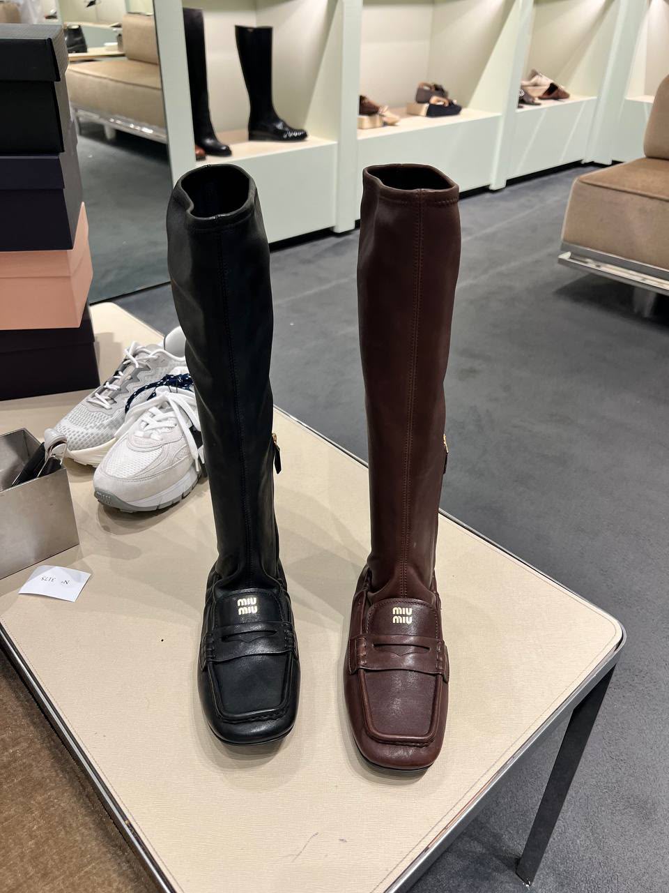 Brushed leather tall boots