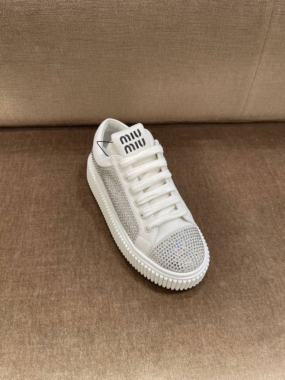 Crystal-embellished leather sneakers