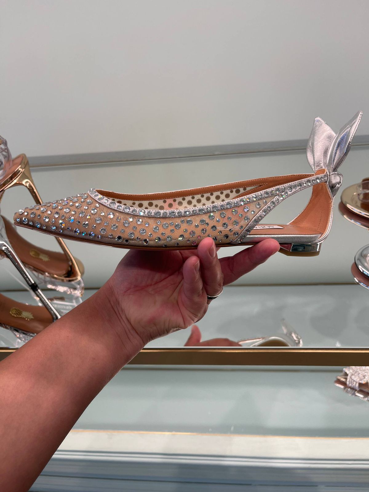 Bow Tie Crystal-Embellished Mesh Flats