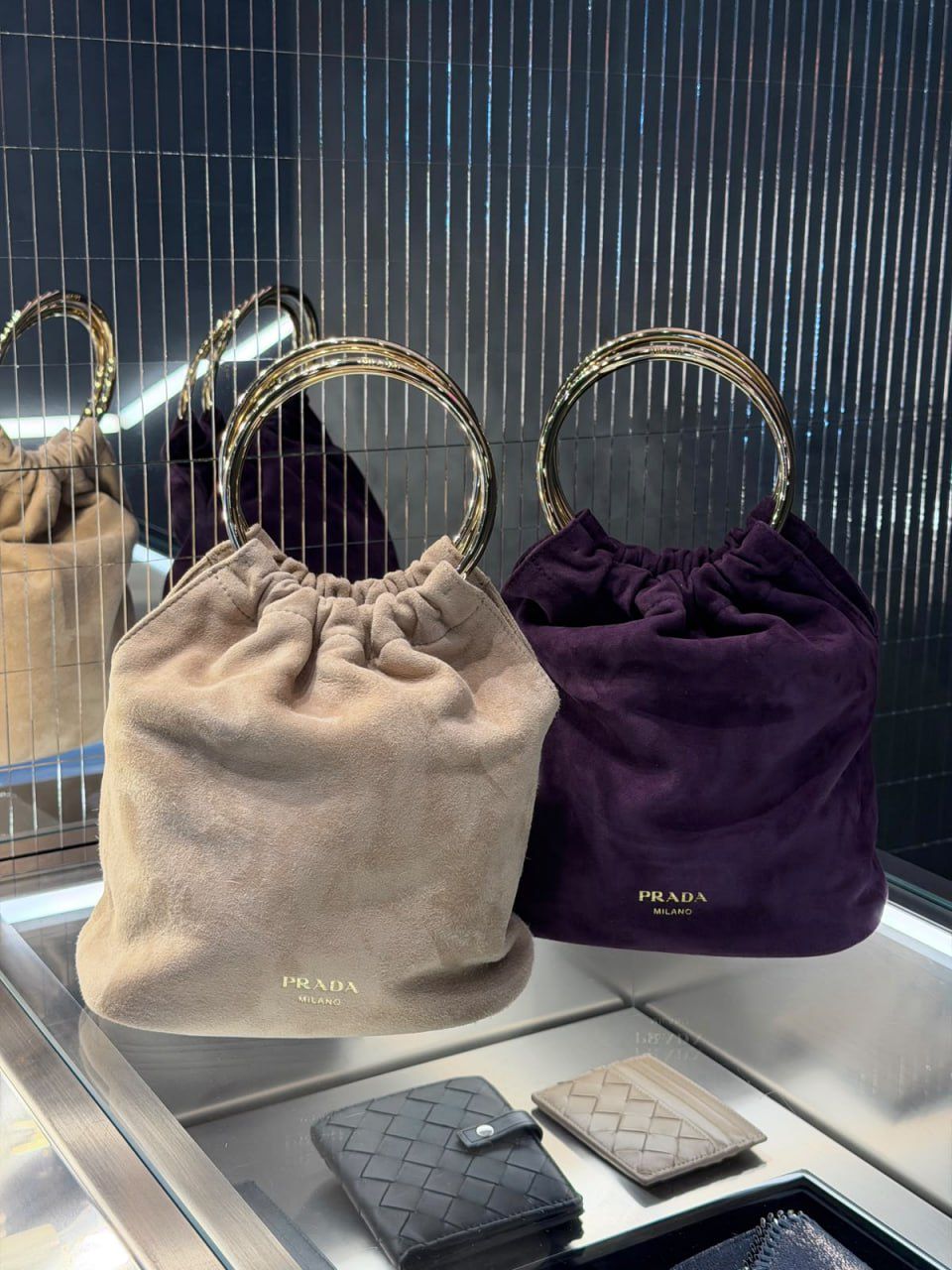 Suede Bucket Bag with Metal Handle