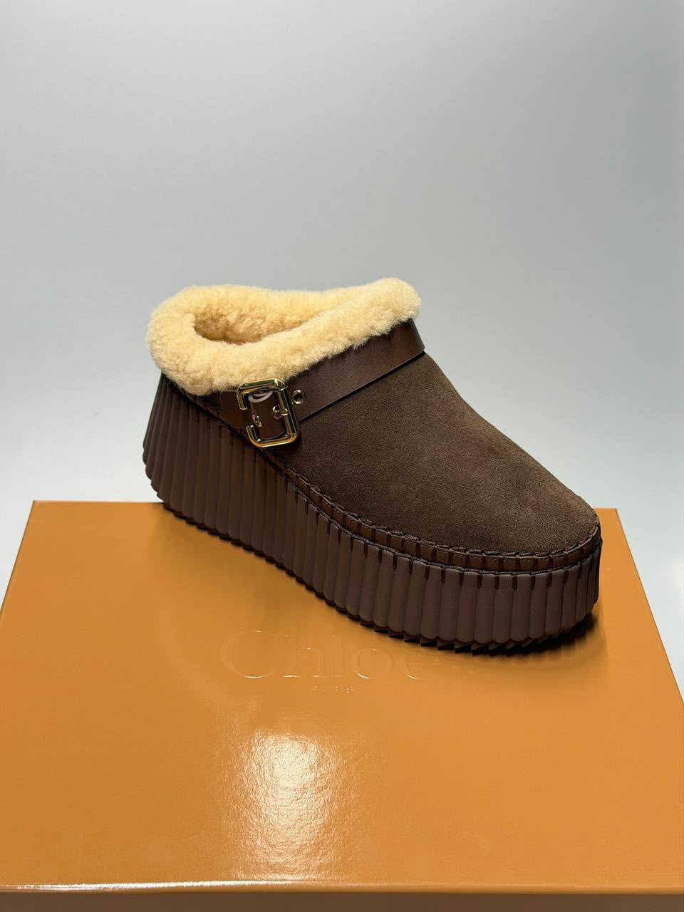Nama shearling-lined suede platform mules
