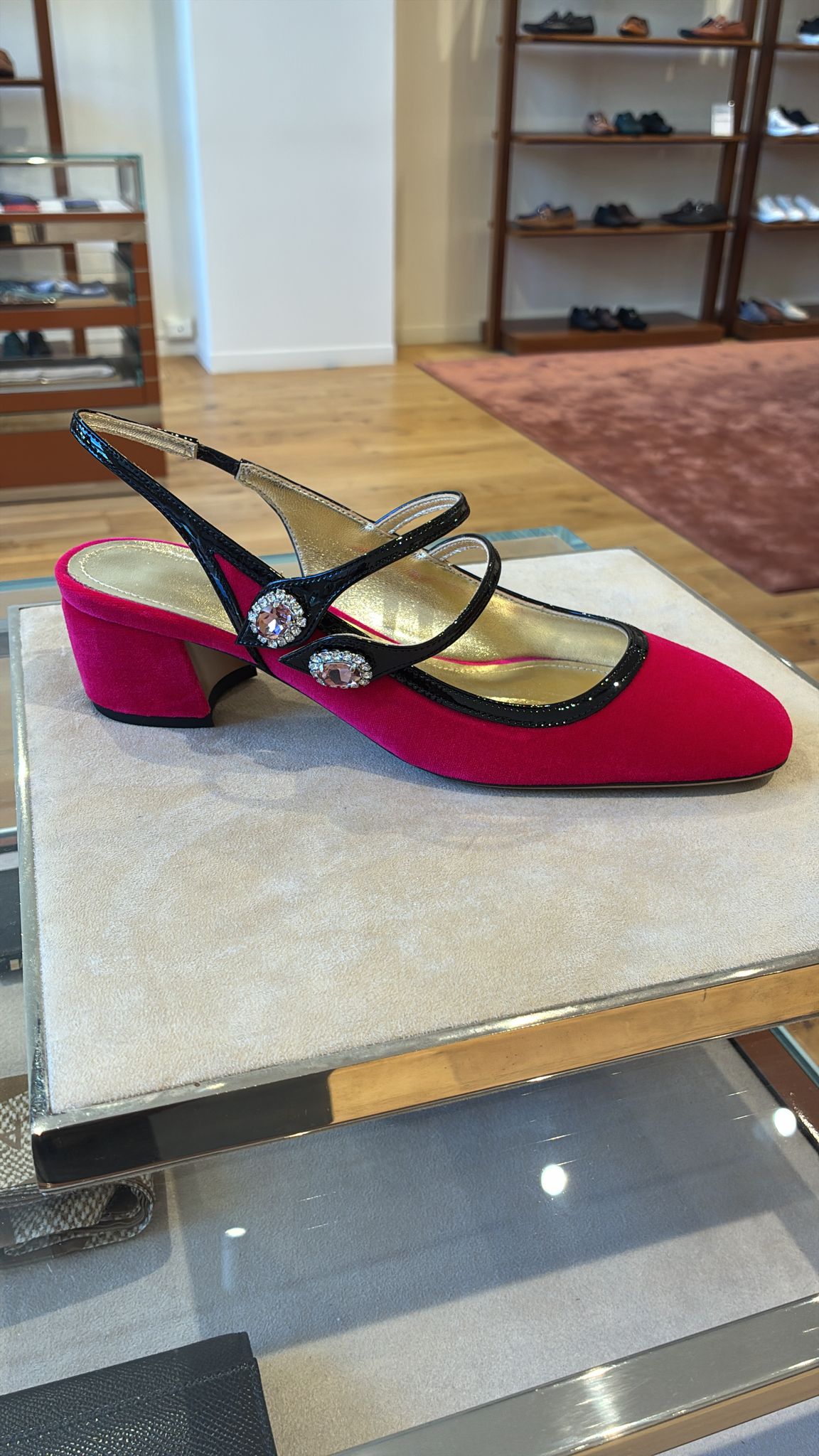 Velvet Slingback Pumps with Crystal Embellishments