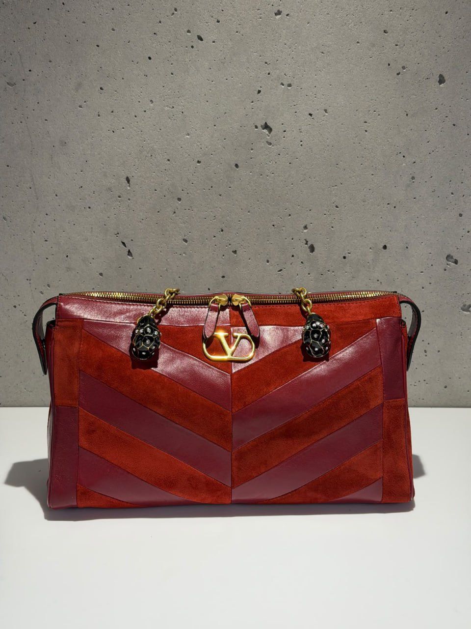 Garavani Chevron Suede and Leather Shoulder Bag