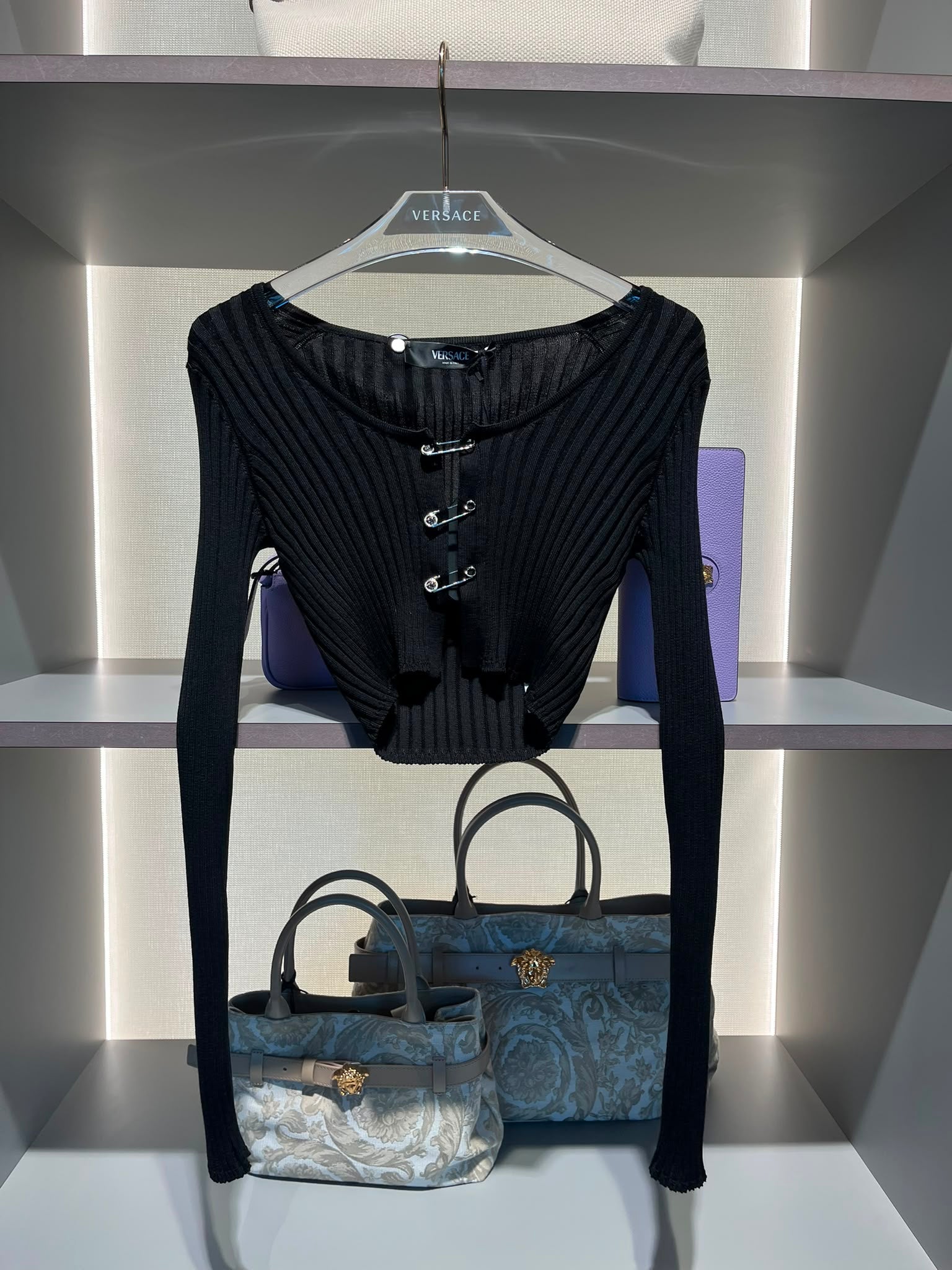 Ribbed Knit Cardigan with Safety Pin Detail