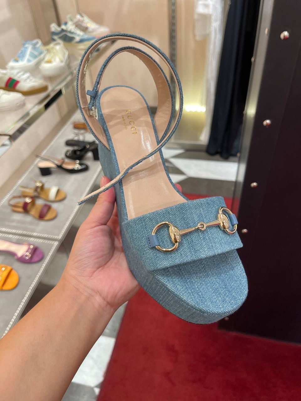 Horsebit Denim Platform Sandal