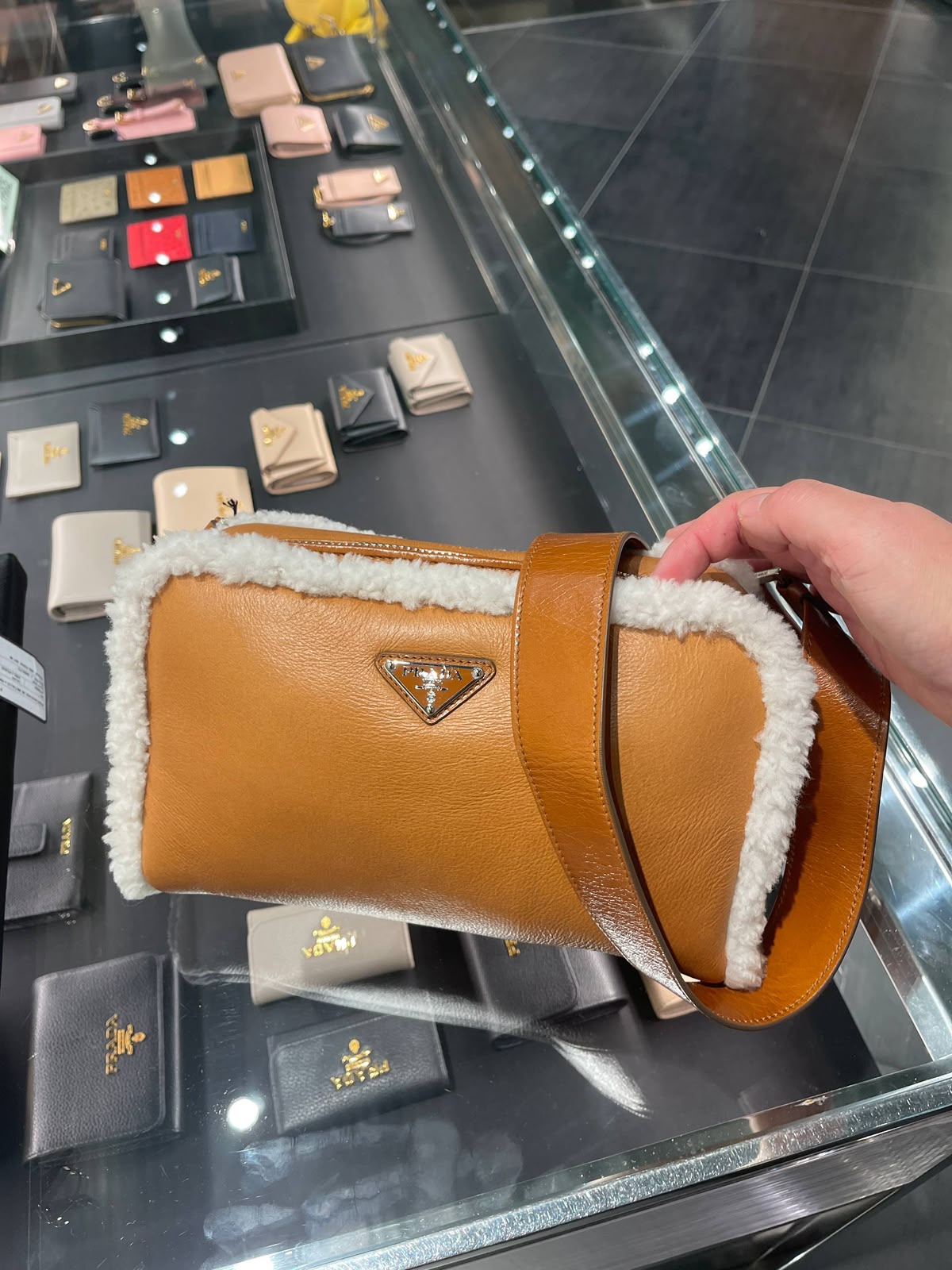 Shearling-Trimmed Leather Shoulder Bag