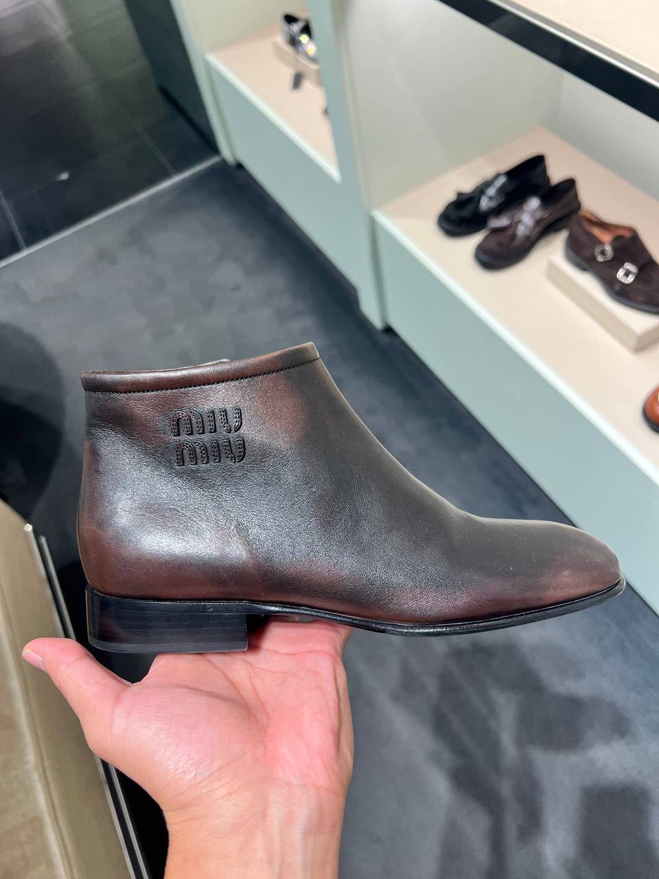 Brushed leather ankle boots