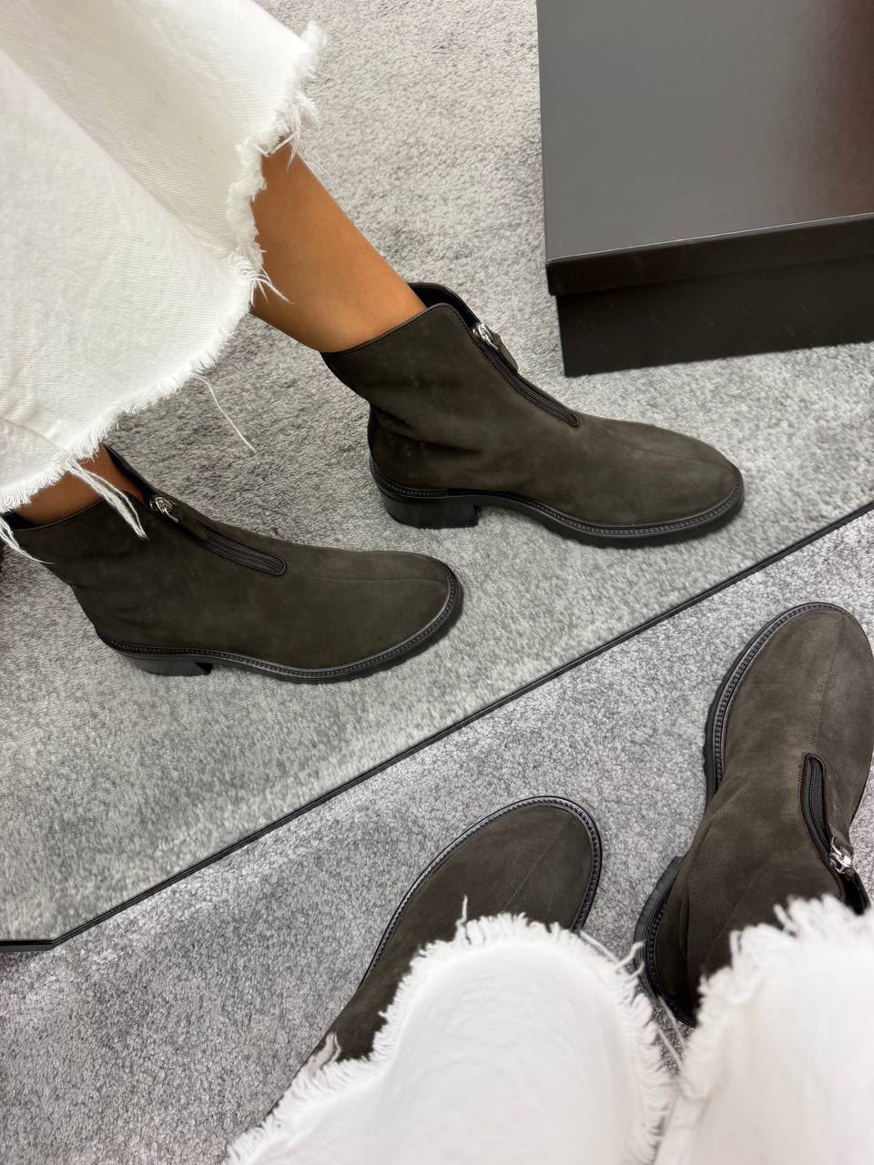 Zip-Front Suede Ankle Boots