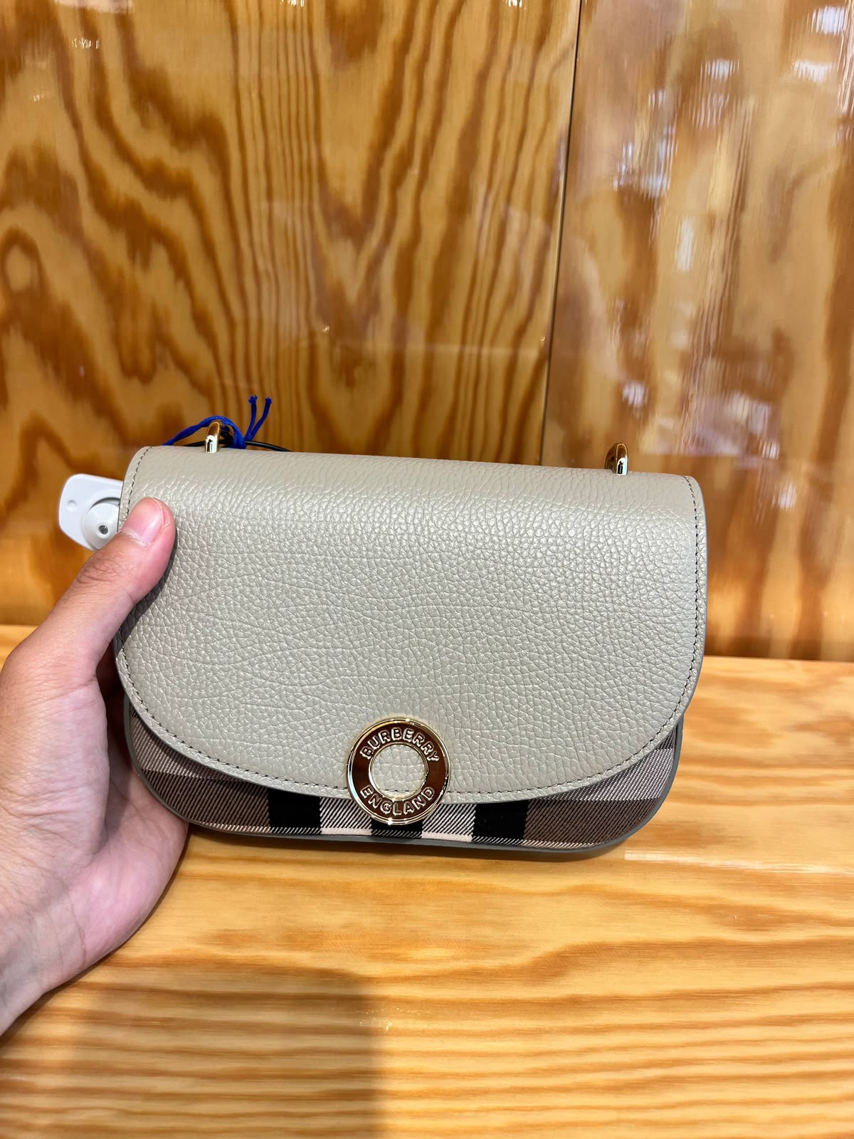 Small Leather and Check Canvas Olympia Bag