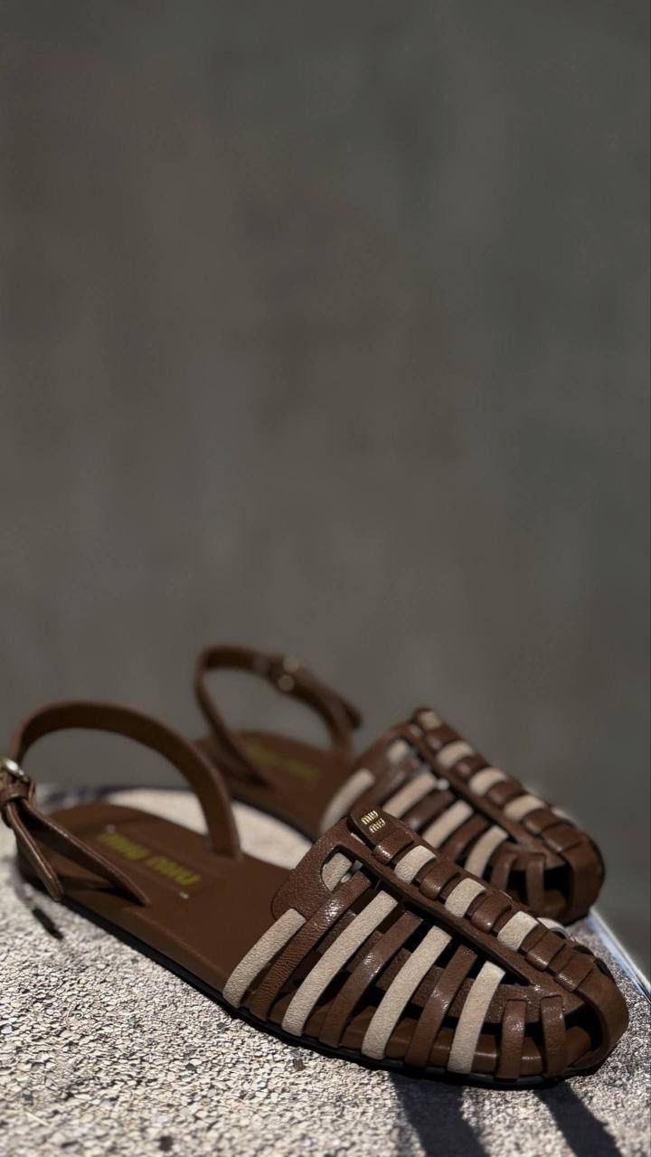 Leather and suede cage sandals