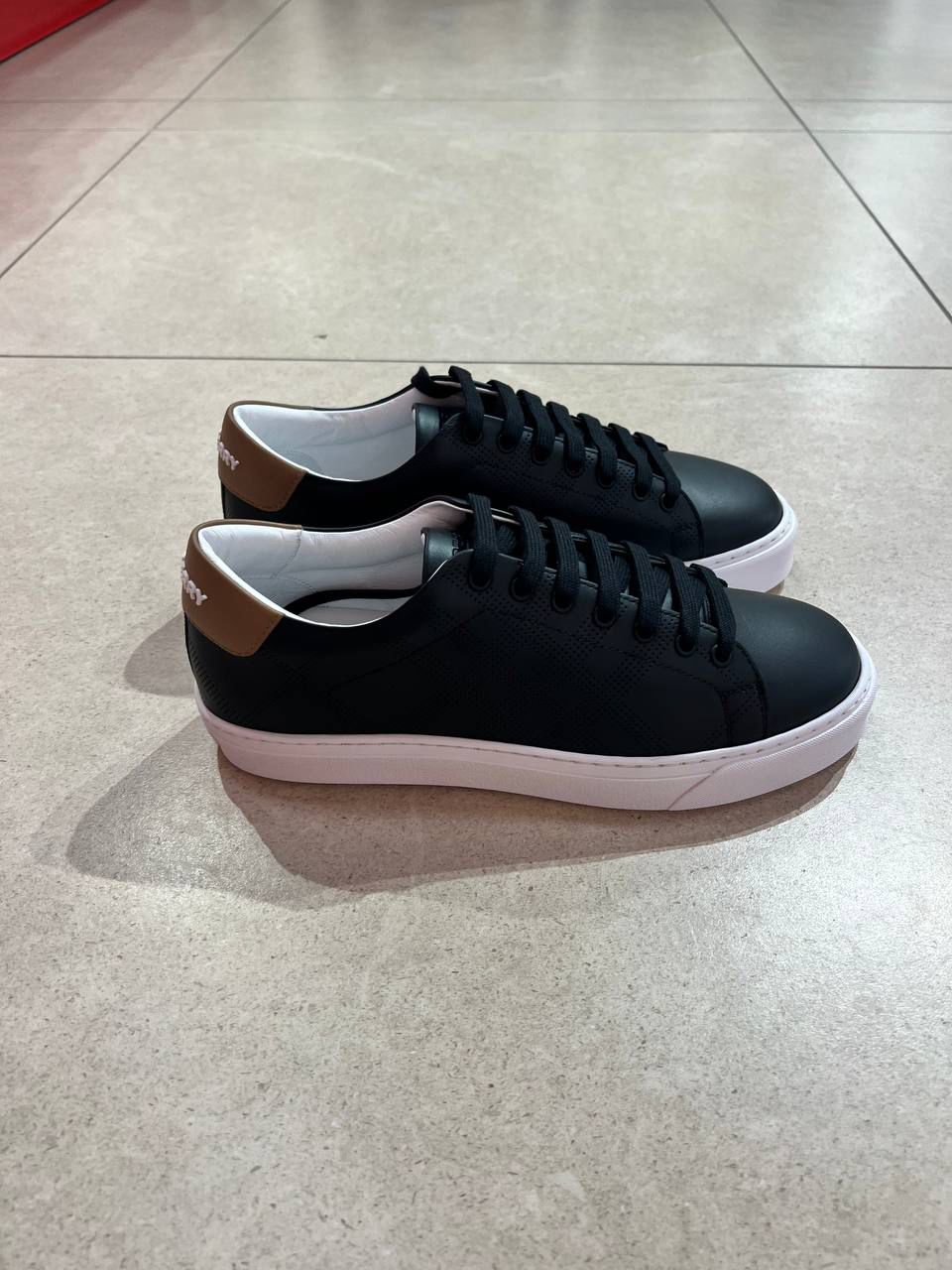 Perforated Check Leather Sneakers