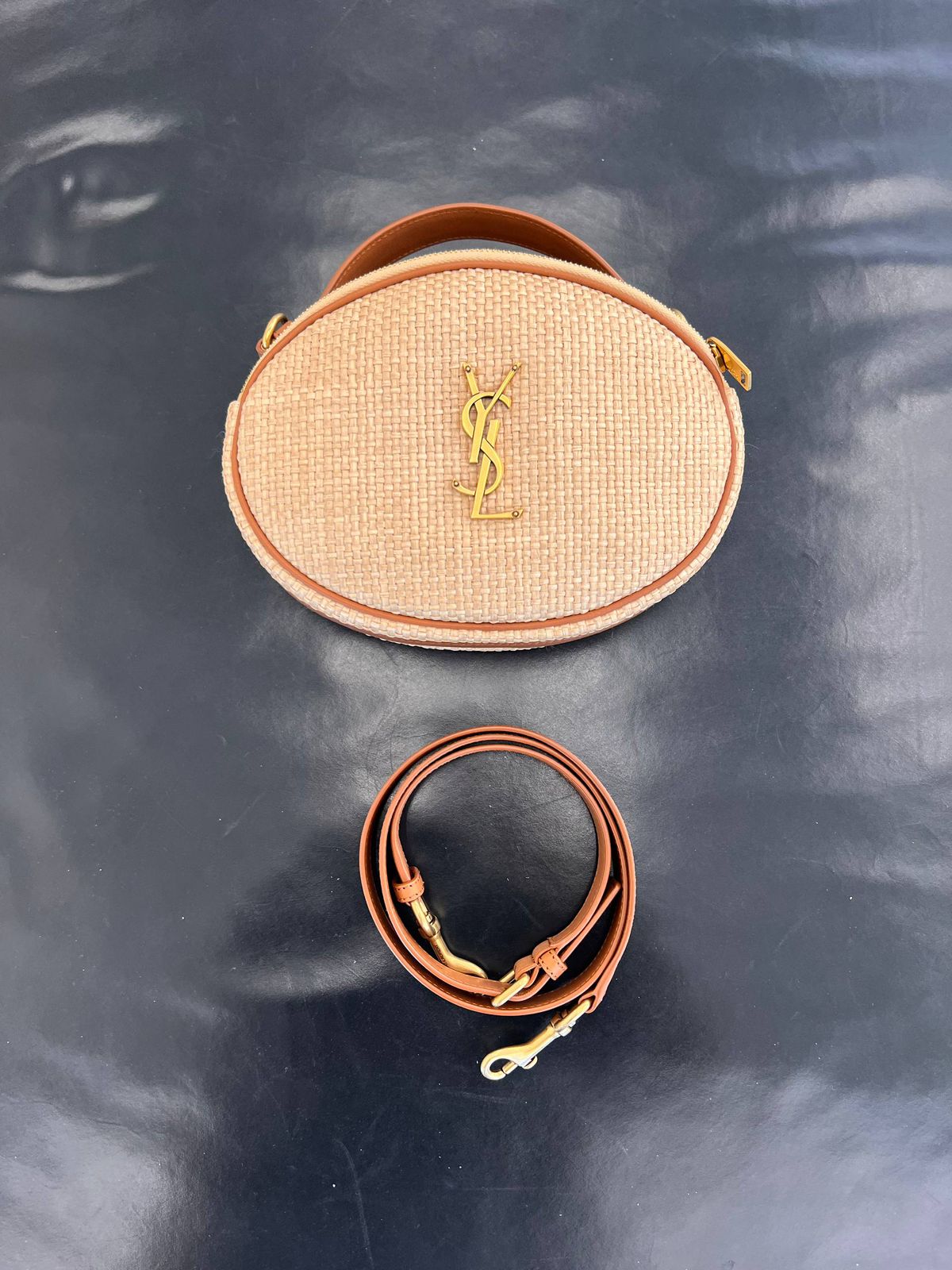 Saint Laurent Vanity Case in Raffia and Smooth Leather