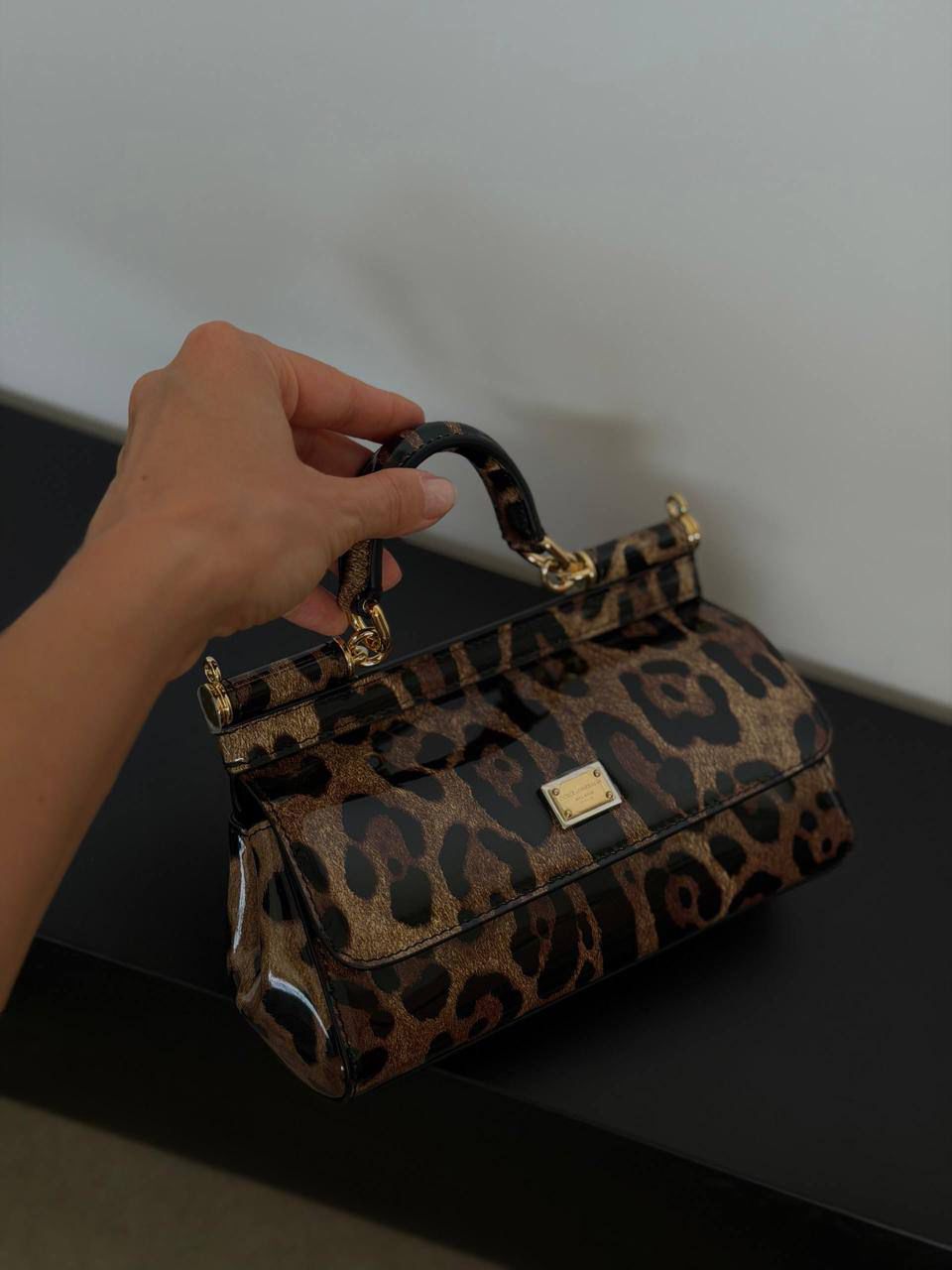 Sicily Small Bag in Leopard-Print Patent Leather