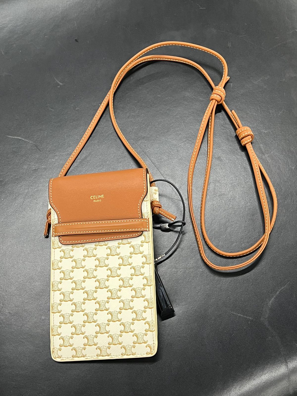 Phone Pouch with Flap in Triomphe Canvas and Calfskin