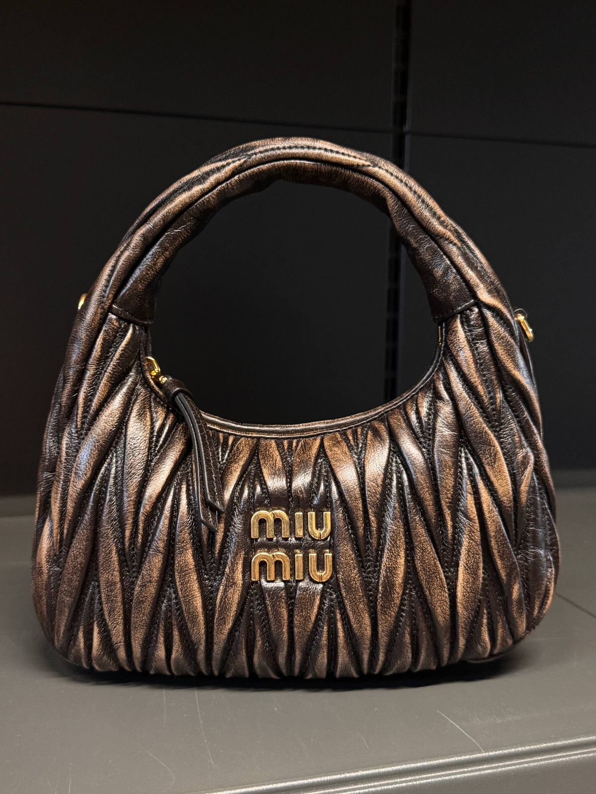 Miu Wander Matelassé Nappa Leather Mini Hobo Bag
