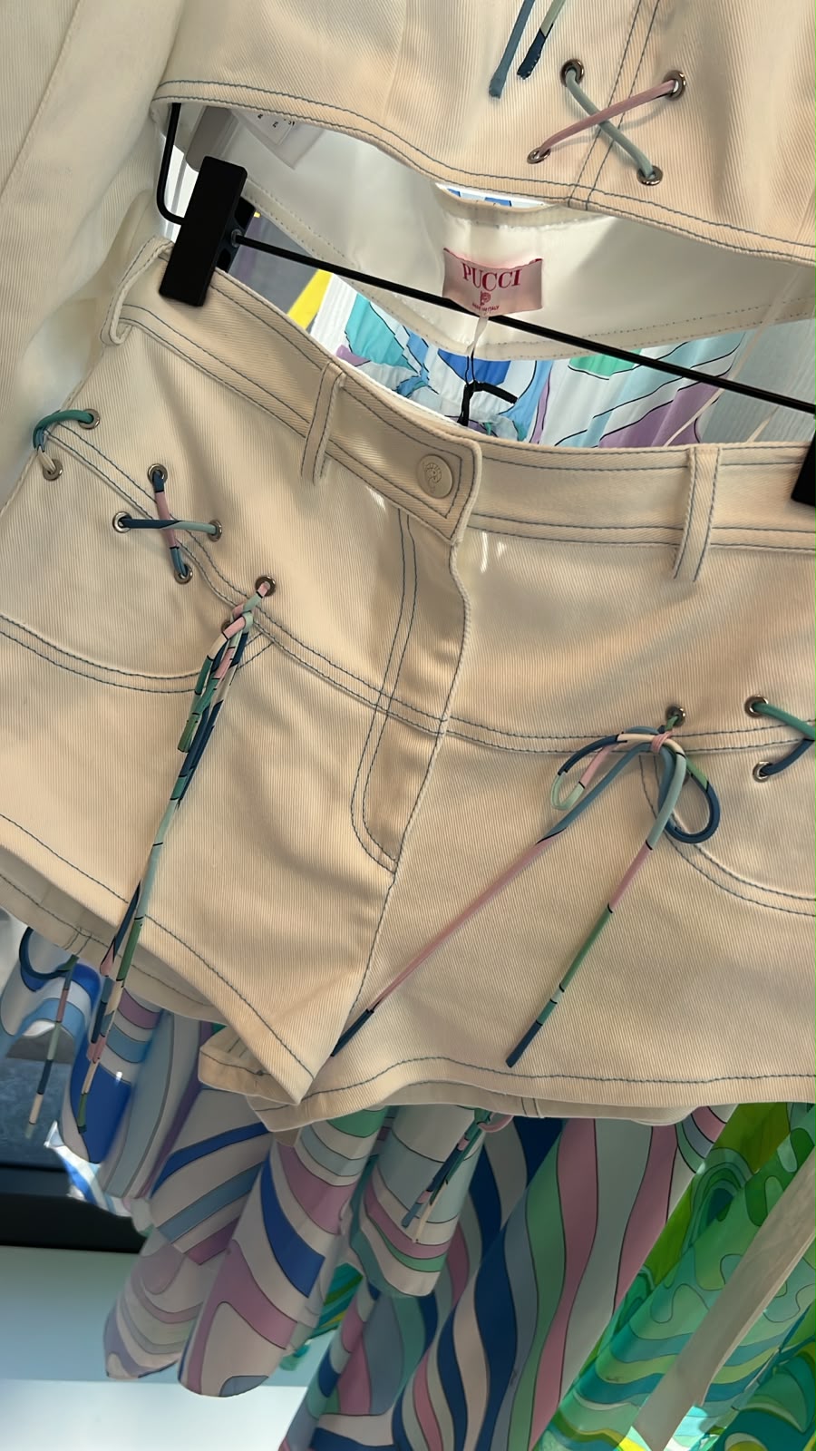 Lace-up denim shorts