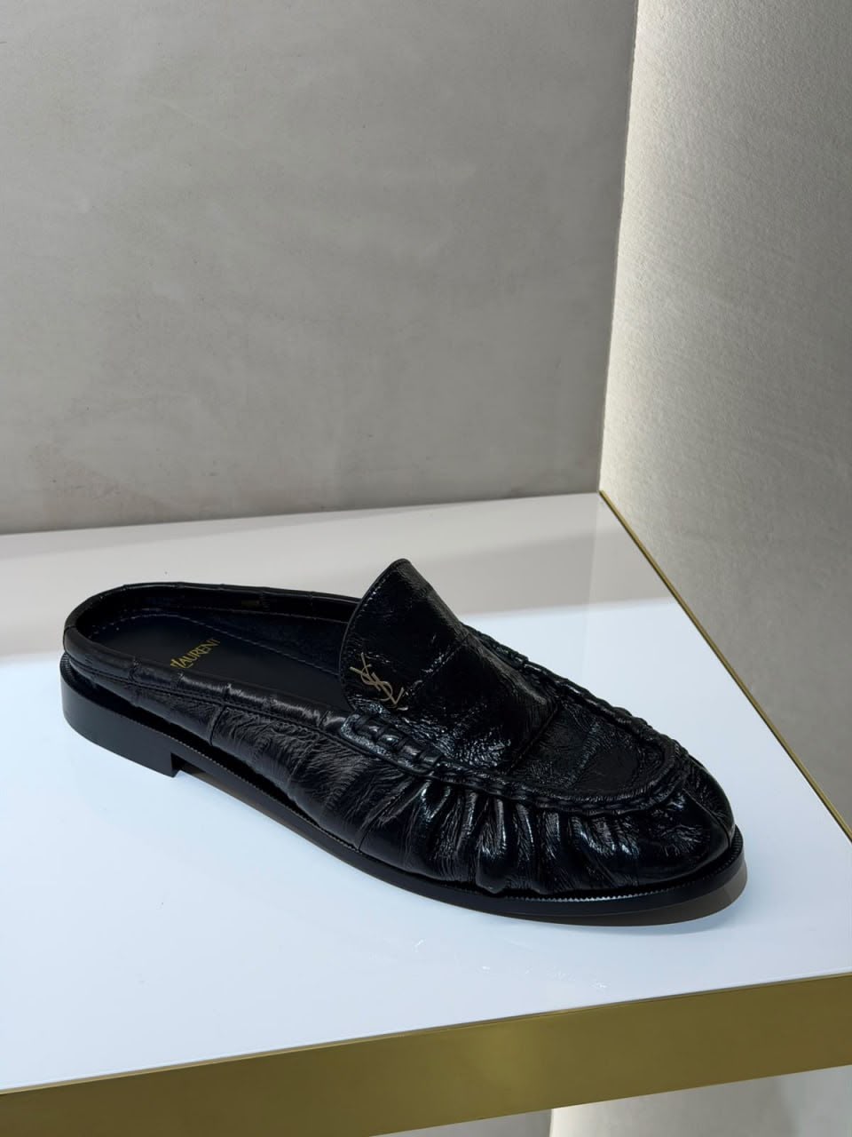 Le Loafer Mule in Crinkled Patent Leather