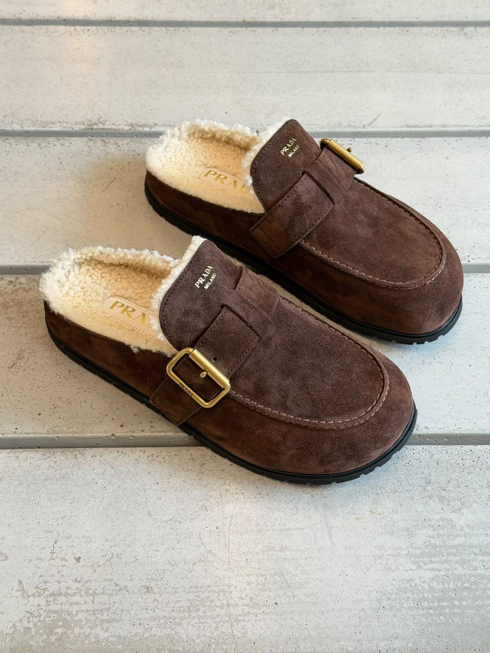 Suede Mules with Shearling Lining