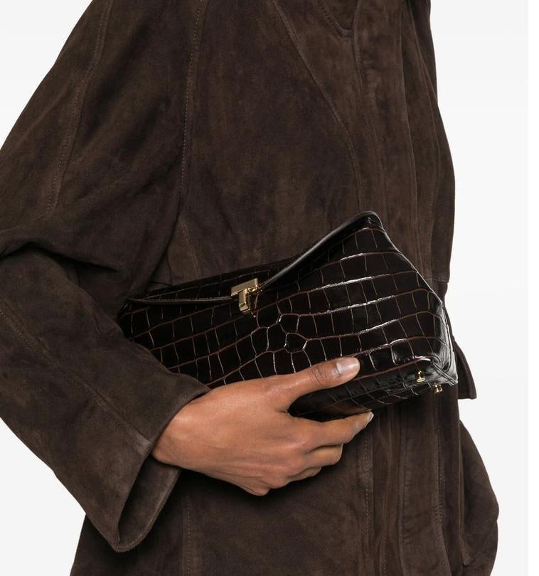 Tara Crocodile-Effect Clutch Bag