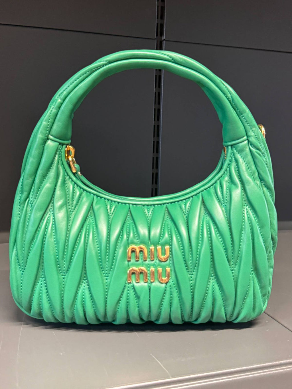 Miu Wander Matelassé Nappa Leather Mini Hobo Bag