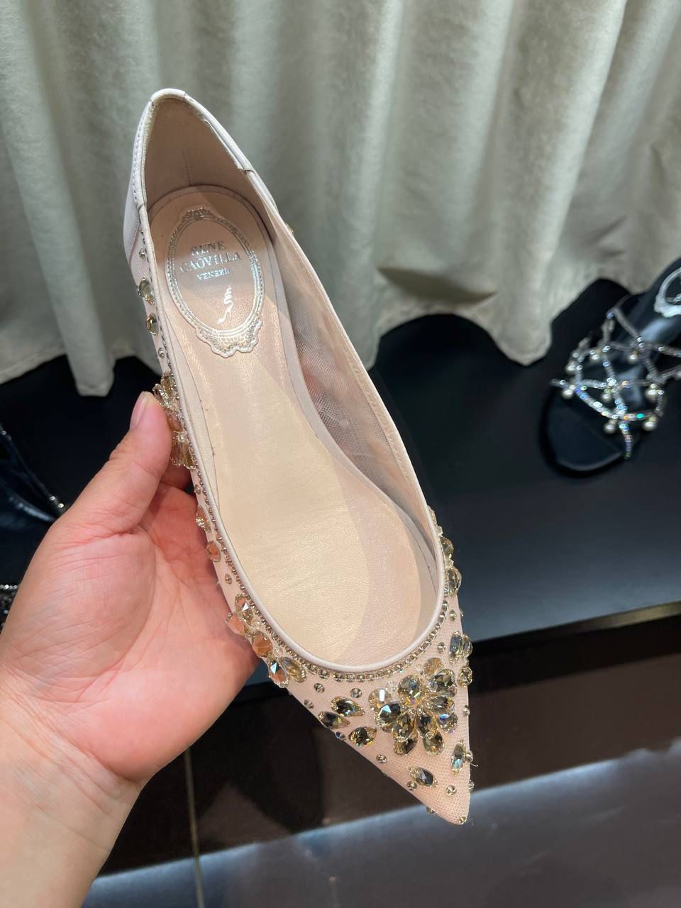 Rene Caovilla Crystal-Embellished Pointed-Toe Flats