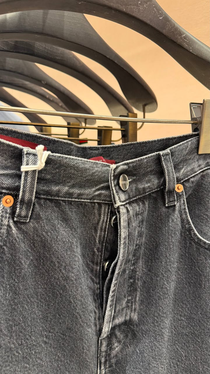 Button-fly washed denim jeans