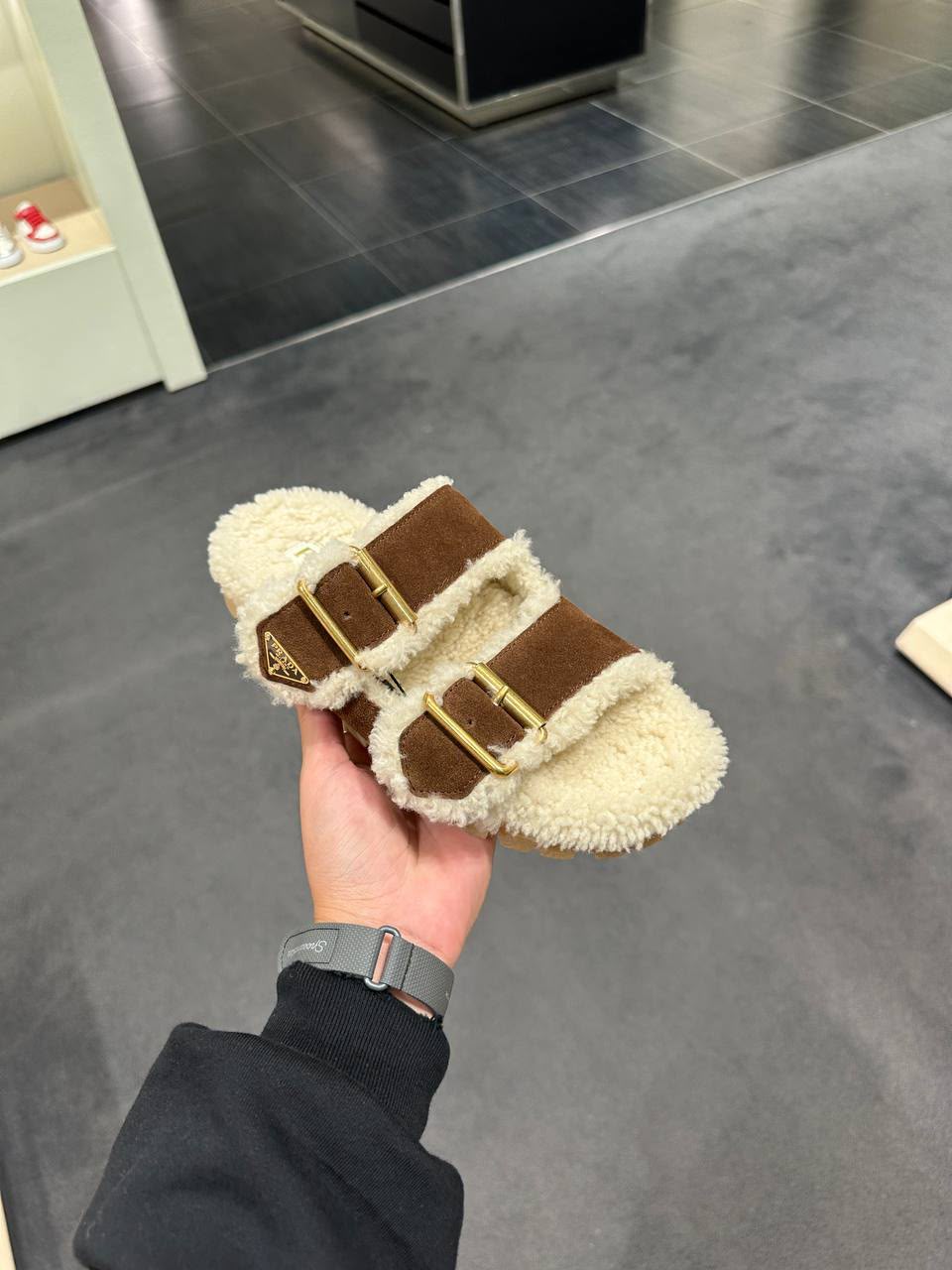 Shearling and Suede Slides