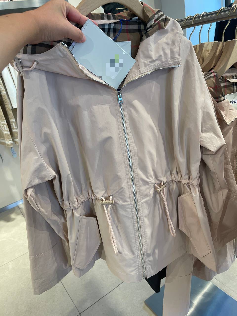 Check-Lined Hooded Jacket