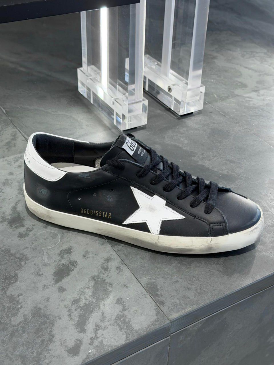 Super-Star Sneakers in Black Leather with White Star