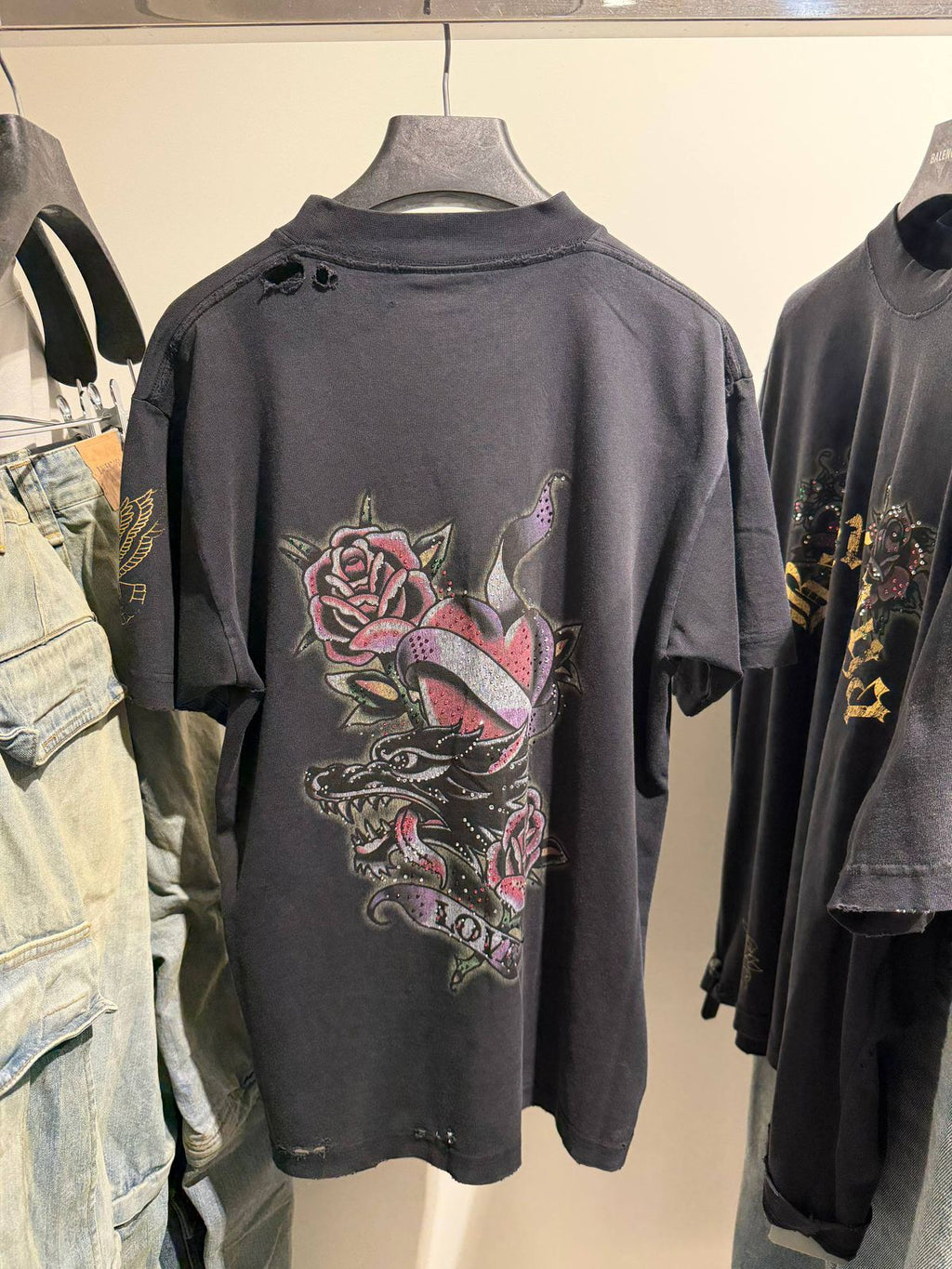 Rhinestone Wolf and Rose T-Shirt