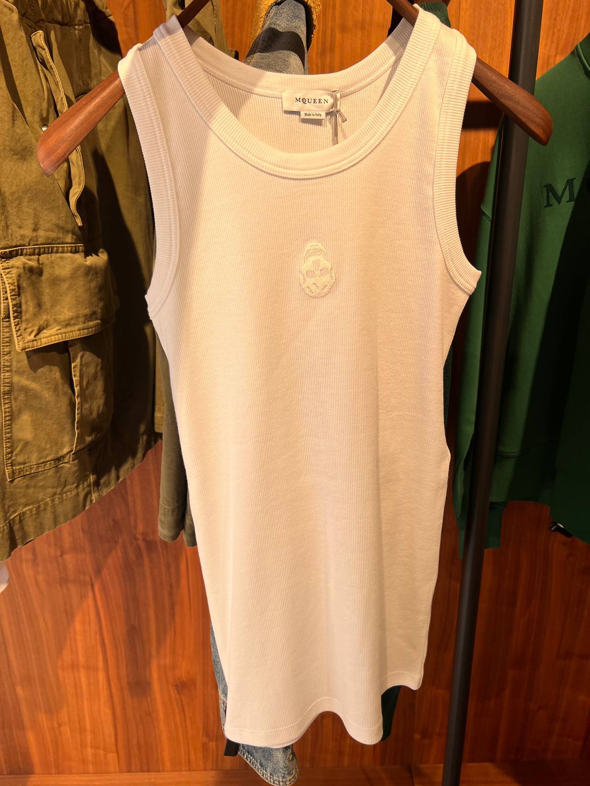 Ribbed Tank Top with Skull Embroidery