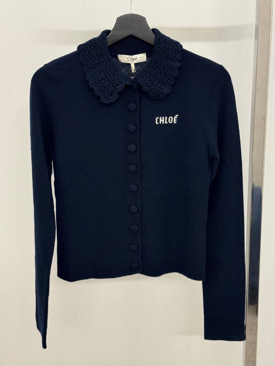 Crochet-Collar Button-Up Cardigan