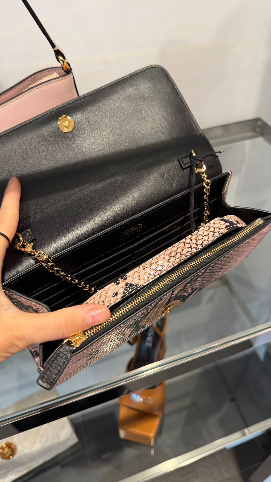 Versace Chain Wallet in Snakeskin Print