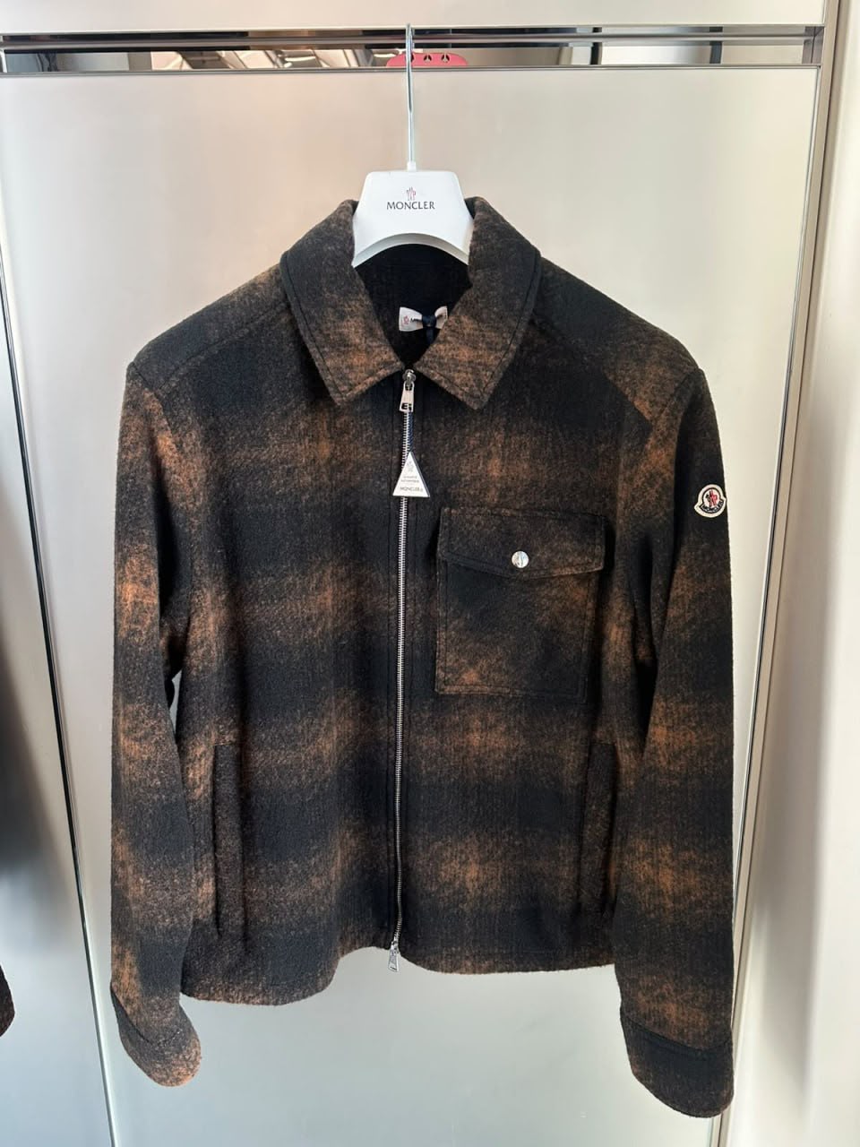 Plaid Wool-Blend Zip-Up Jacket