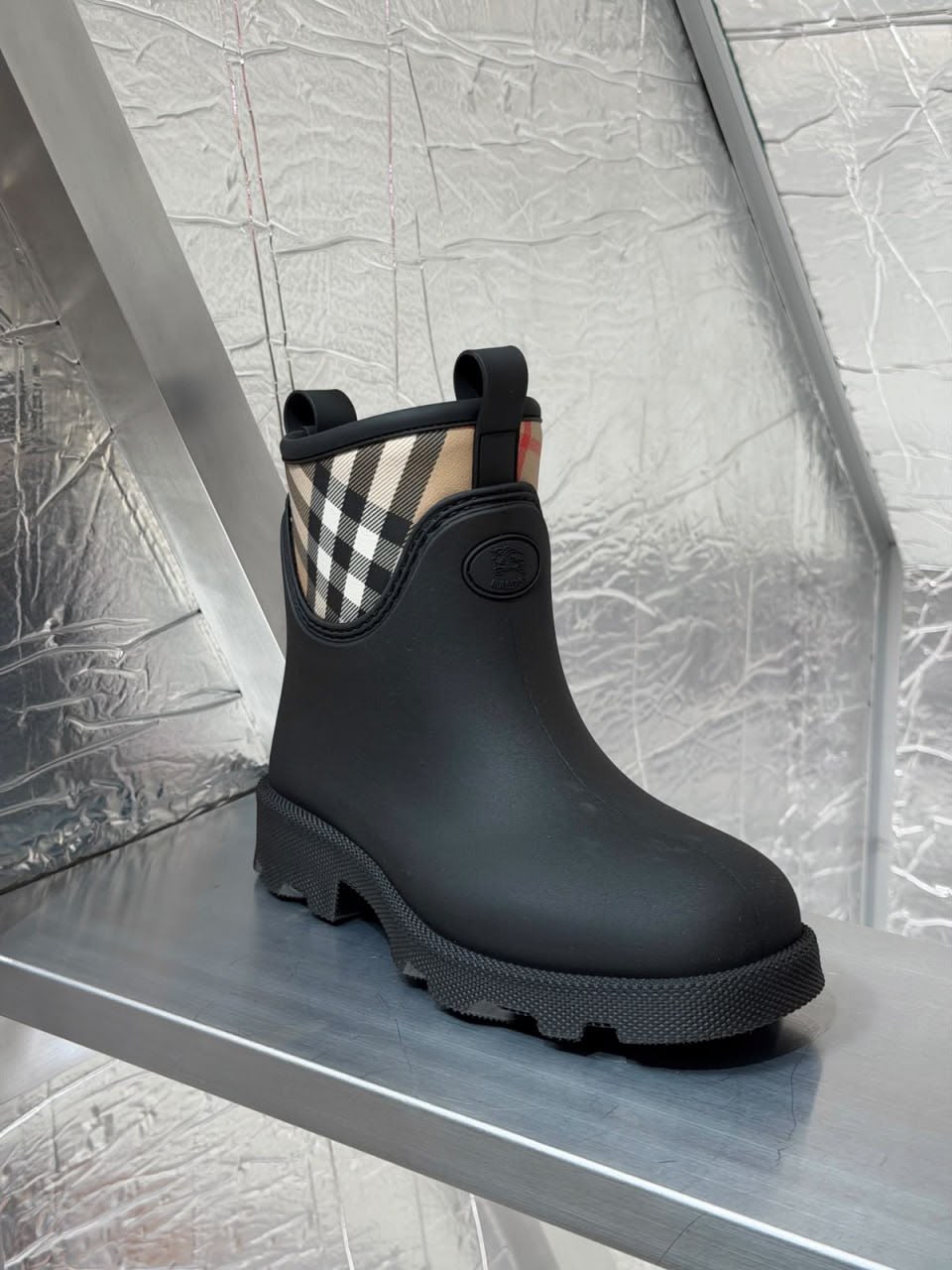 Vintage Check Detail Rubber Rain Boots