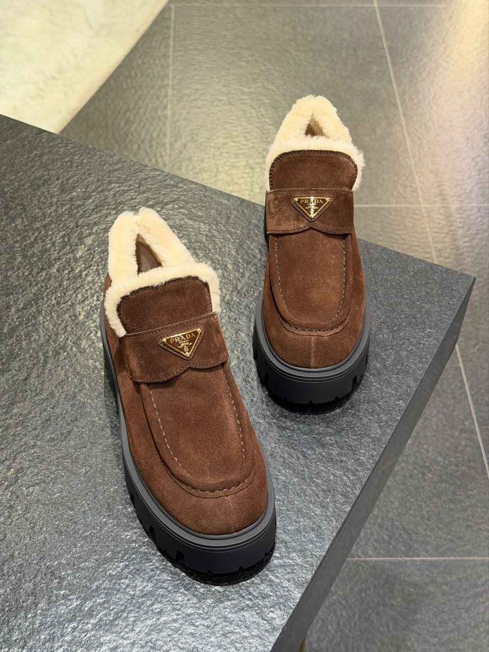 Suede Moccasins with Shearling Lining