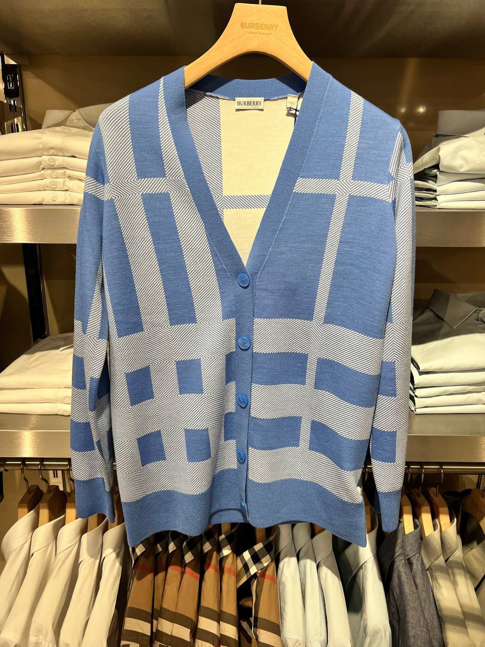 Check Wool Blend Cardigan