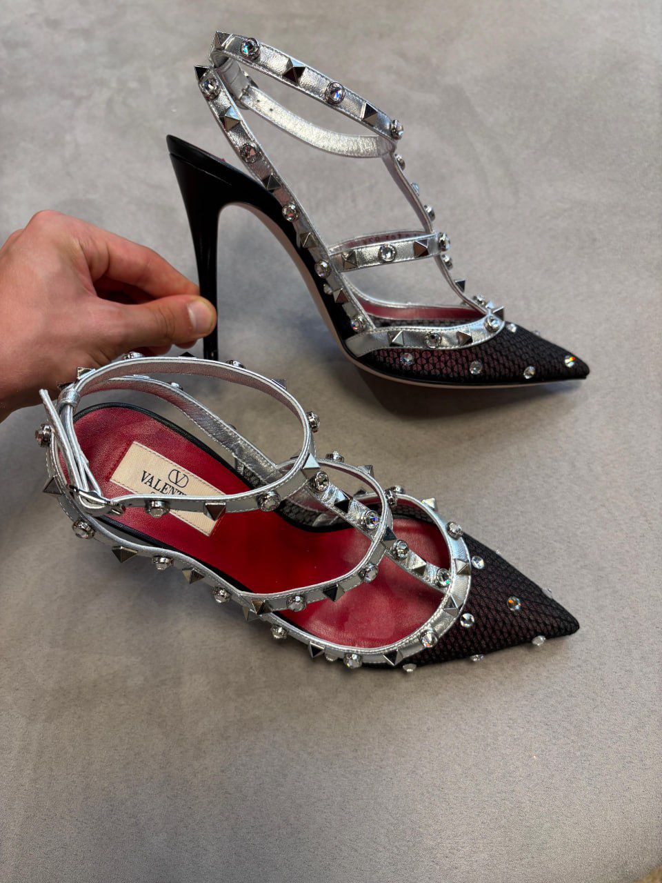 Garavani Rockstud Crystal-Embellished Mesh Pumps