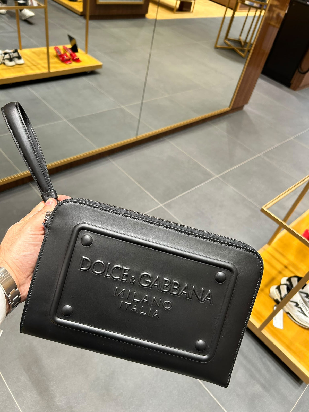 Logo-Embossed Leather Pouch